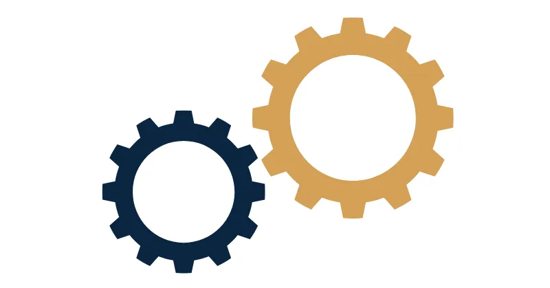 Illustration of two gears symbolizing the rules engine in Slate